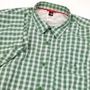 The North Face Shirt Mens XL Green Blue Plaid‎ Short Sleeve Hiking Button Down